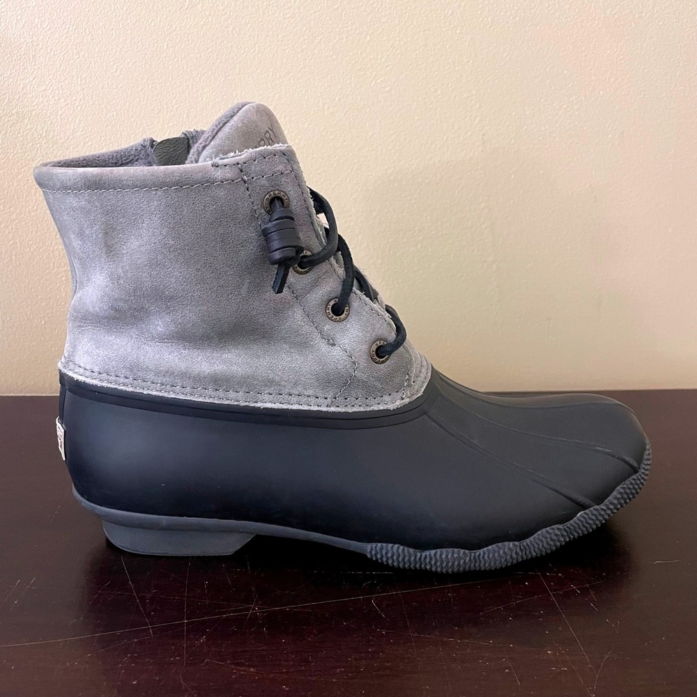 Sperry Saltwater Grey Black Suede Leather Duck Boots STS81732 Womens 8.5M - Picture 3 of 8